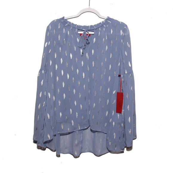 NEW Jennifer Lopez Bell Sleeve Blue with Metallic Silver Accents Top Size Large - Picture 1 of 8